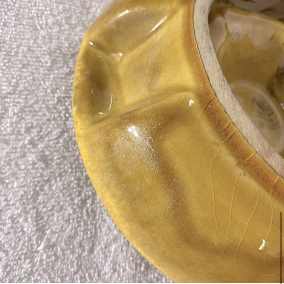 Vintage MCM Yellow  Pottery Ceramic Ashtray Trinket Dish - Picture 8 of 12